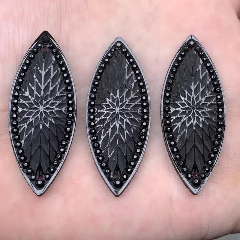 Pure black 16pcs 19mm*49mm AB Resin Horse Eye Rhinestone Flatback Wedding Diy Buttons 2 Hole -A9411