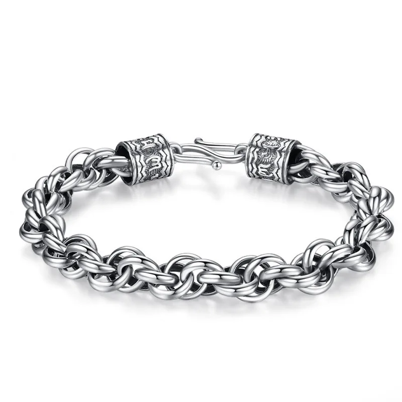 S925 Silver Personality Fashion Vintage Bracelet Simple fashion personality Hand duplex interlocking bracelet Jewelry gift