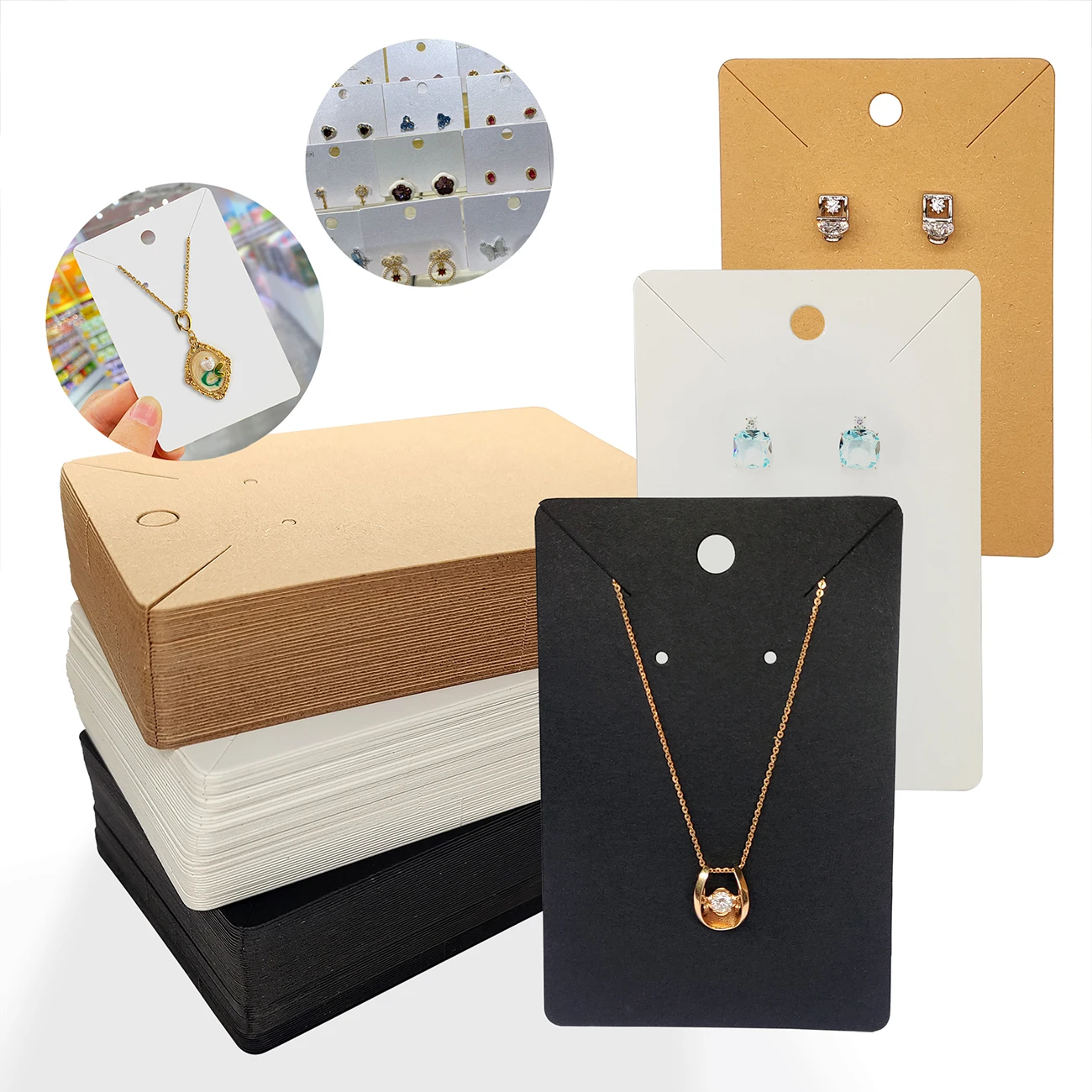 

50pcs 6x9cm Blank Necklace Earring Studs Jewelry Gift Display DIY Cards Packaging Black cardboard White cardboard Kraft paper