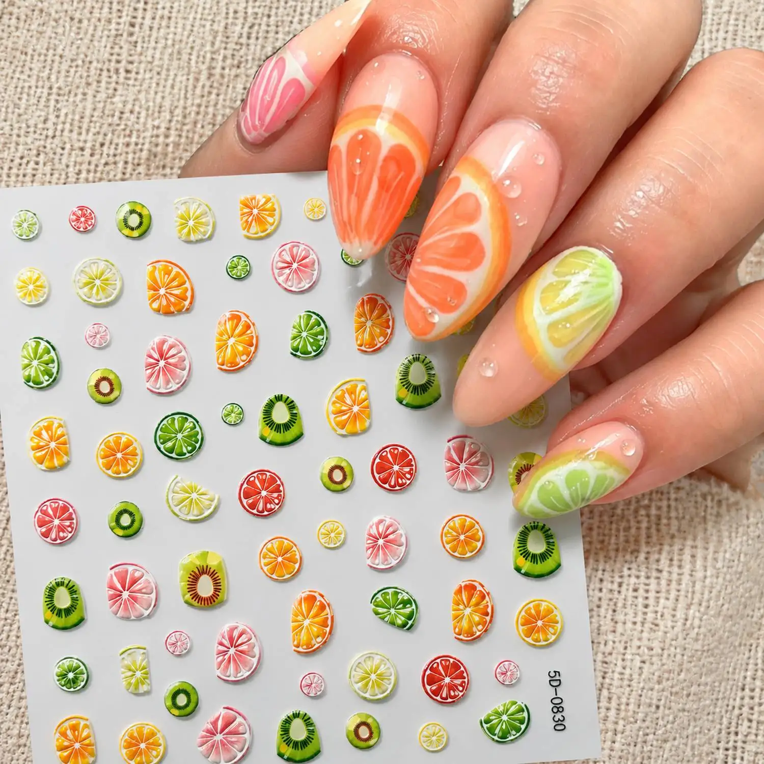 1Pc 3D Relief Fruit Slices With Fitted Edge Nail Sticker Assorted Summer Colors Nail Decal Fun Vibrant Styles Fruit Nail Slider