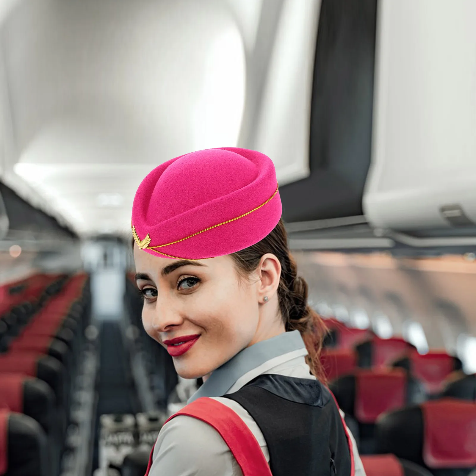 

Stewardess Hat Airline Uniform Performance Beret Women Party Stage Prop Classic Color Size Adjustable Flight Attendant Costume