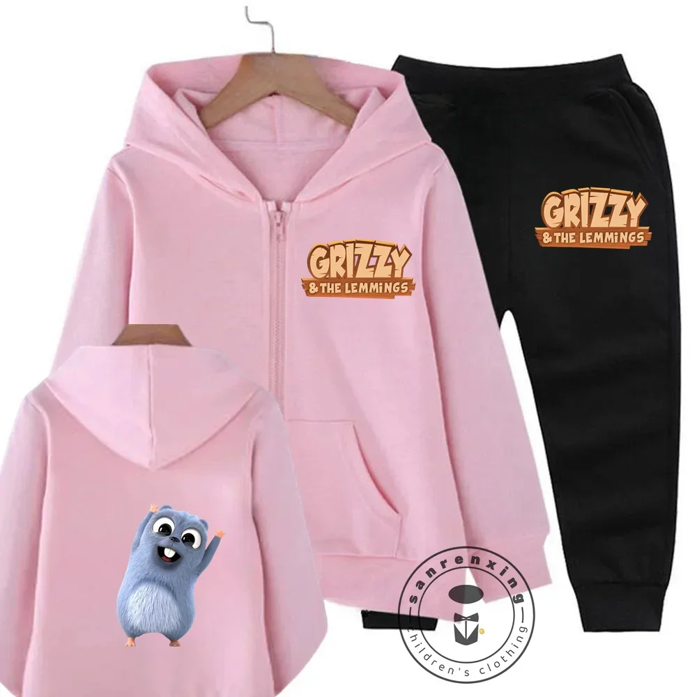 

2025 New Grizzy the Lemmings Children Zipper Hoodie Set Baby Casual Top Spring and Autumn New Children's Clothing Suit
