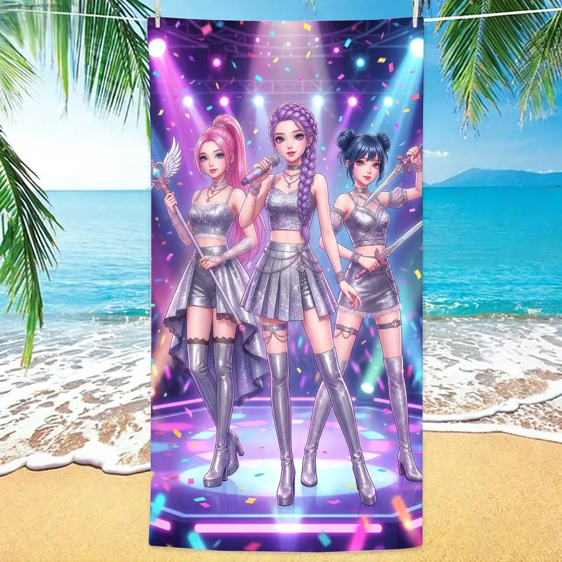 Toalla de playa Chibi del grupo femenino de K-Pop, toalla de baño de microfibra ultrafina de secado rápido a prueba de arena, tamaño grande y bonito para adultos, hombres y mujeres