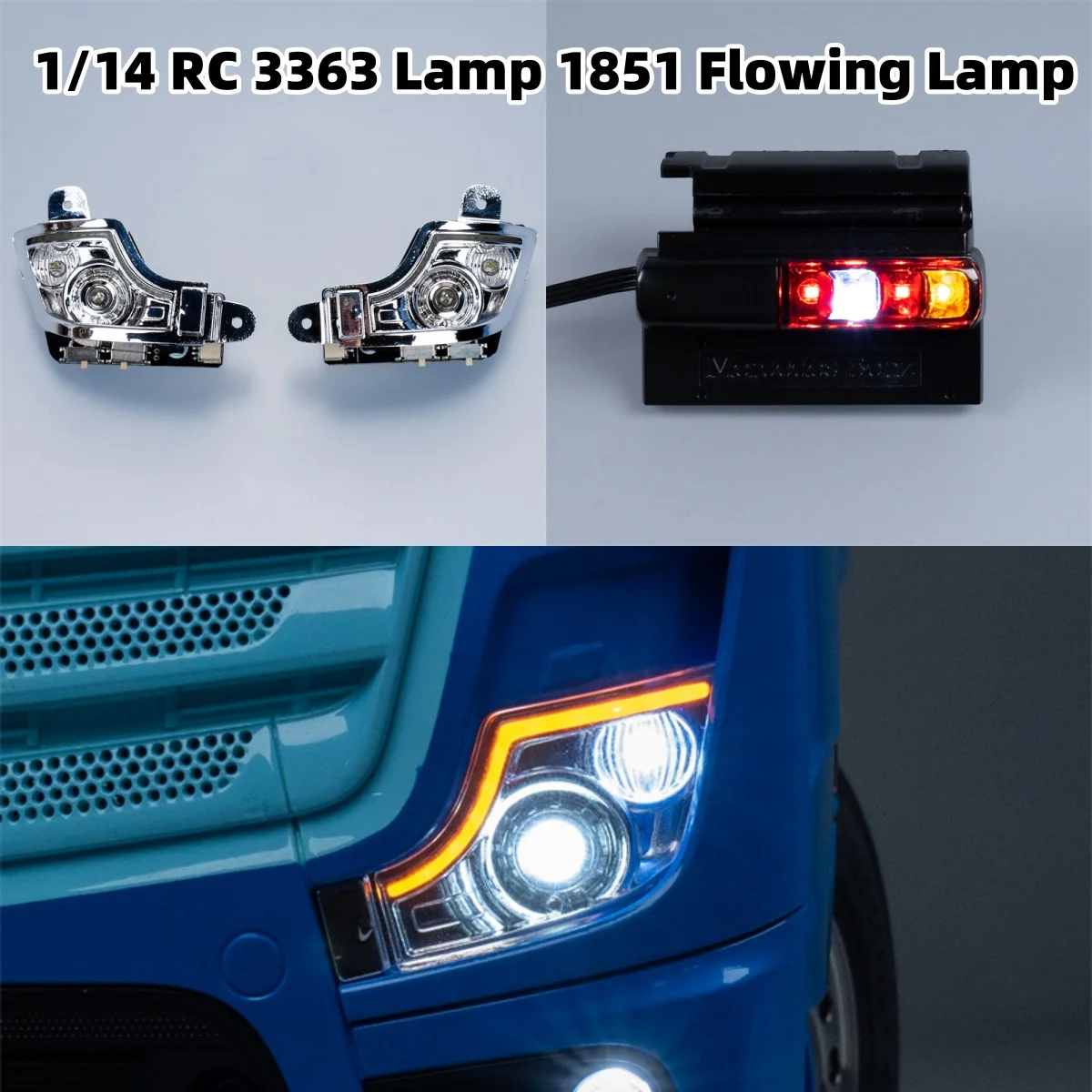 LED 5V Headlight Lighting System Lamp Taillight Flow Light Simulation for 1/14 Tamiya Actros 3363 1851 RC Tractor Car Parts