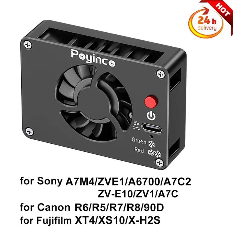 Poyinco Camera Cooling System Heat Sink Cooling Fan Build-in Battery for Canon Nikon Fuji Sony ZVE1 A7M4 A7S3 A6700 ZVE10 A7C2