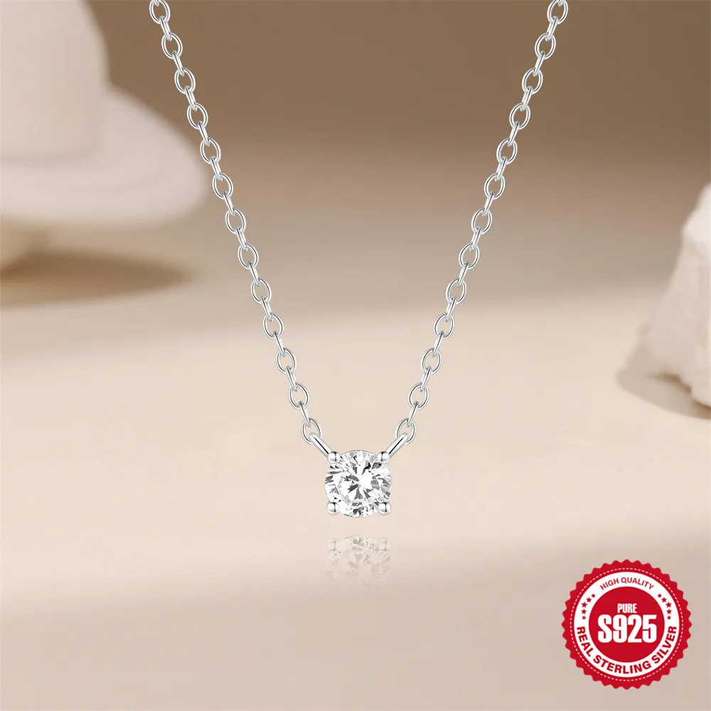 

AIDE 925 Sterling Silver Shiny Round Moissanite Classic Pendant Necklace for Women Wedding Bridal Jewelry Graduations Gifts