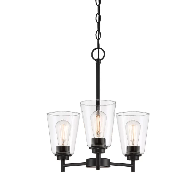 

Modern Traditional Hanging 3-Light Chain Brighten Chandelier With Clear Glass Shade For Living Dining Room