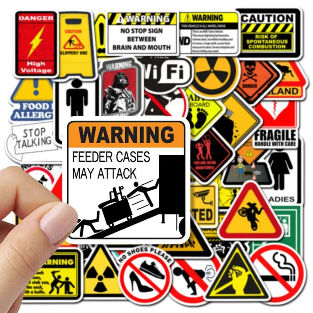 10/30/50pcs Warning Danger Banning Sign Stickers for Laptop Luggage Guitar Skateboard Snowboard Car Waterproof Decals Sticker