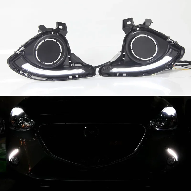 

Car Daytime Running Light For Mazda 2 2015 2016 2017 2018 LED Daylight Yellow Turn Signal DRL Auto Stylish Fog Lamp