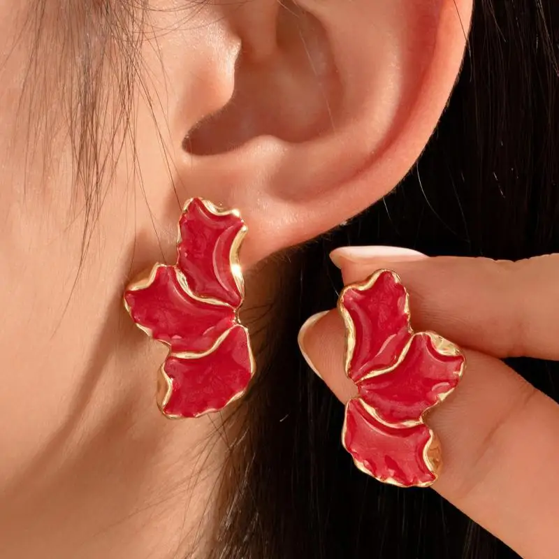 925 Silver Needle Korean Fashion White Leaf Flower Earrings For Women Jewelry 2026 Trending New Drip Oil Red Green Earrings A139