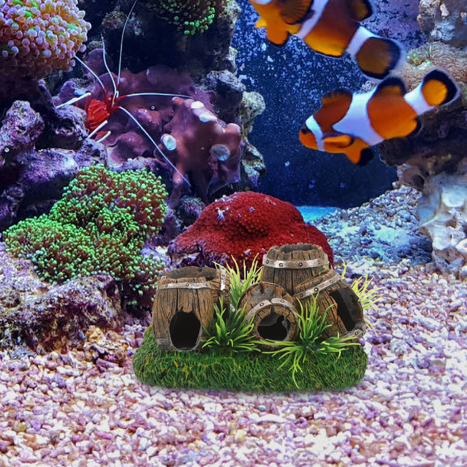 Fish Tank Barrel Ornaments Resin Aquarium Decor Shrimp Shelter House Air Pump Cave Tanks Hiding Blocks Brine Hatchery