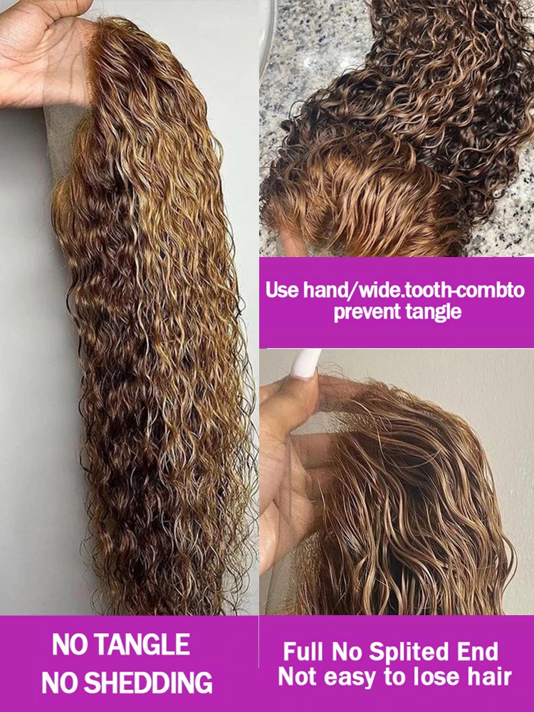 Vietnamese Raw Bouncy Curly Wigs Highlight Ombre Glueless Lace Front Wig Human Hair Deep Wave Lace Frontal Wigs Transparent 13x4 13x6 HD Lace Frontal Wigs Remy 250% High Density Wet and Wavy Human Hair Wigs for Women Natural Hairline Preplucked