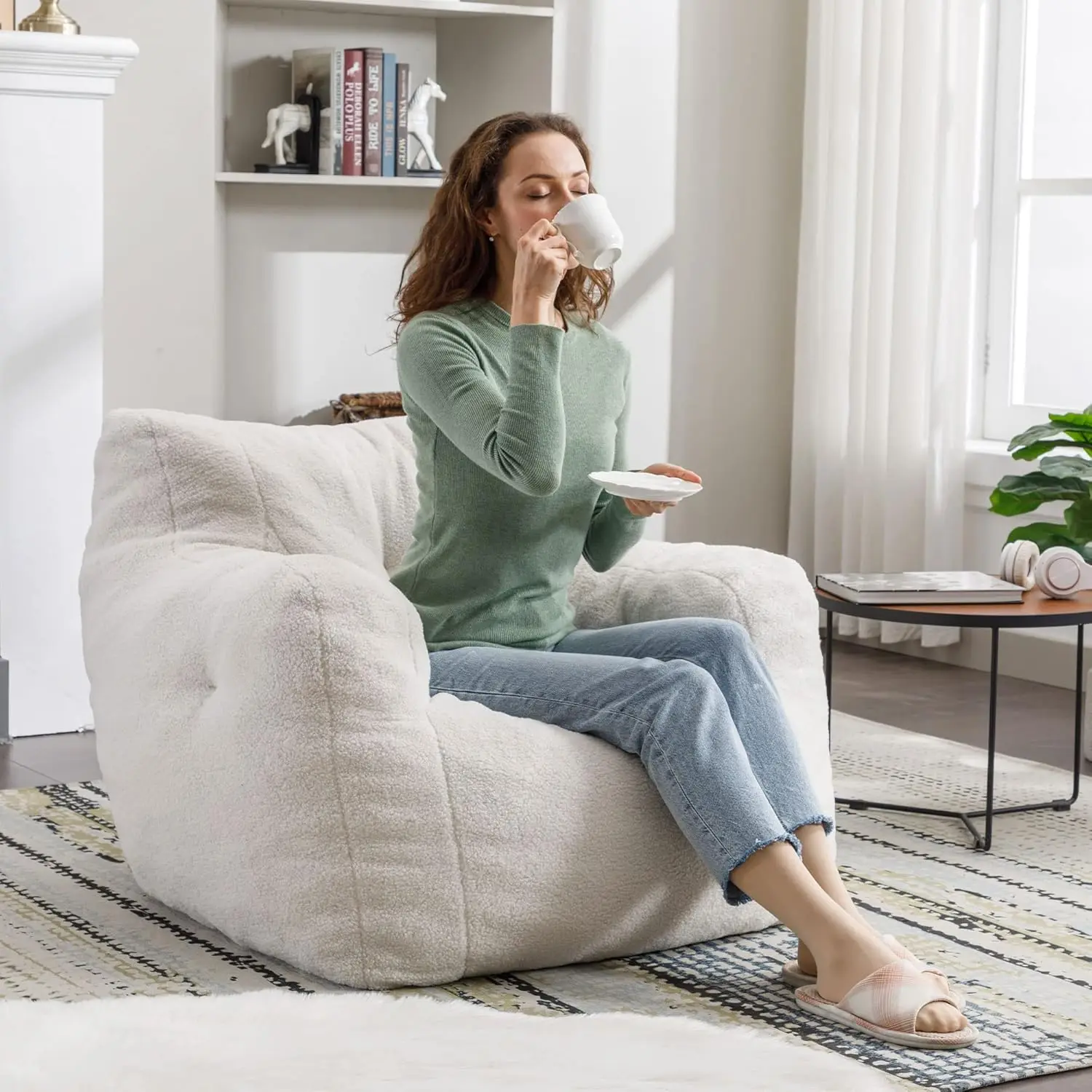 Bean Bag Chairs, Tufted Soft Stuffed with Filler, Fluffy and Lazy Sofa, Imperial Lounger Giant Chair for Bedroom