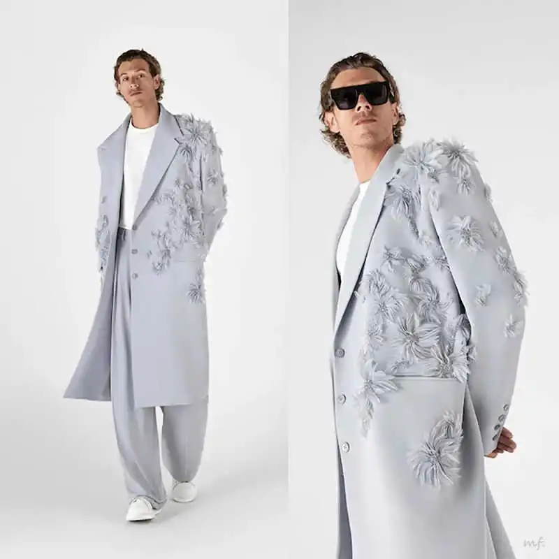 Luxury Men Overcoat 1 Piece Blazer 3D Appliques Notched Lapel Formal Occasion Groom Wedding Coat Customized Trajes Para Hombre