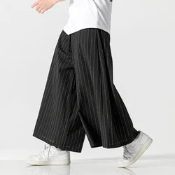 Men Korean Fahions Wide Leg Pants 2025 Mens Black Loose Casual Harem Pants Japanese Streetwear Joggers Striped Retro Pants 5Xl