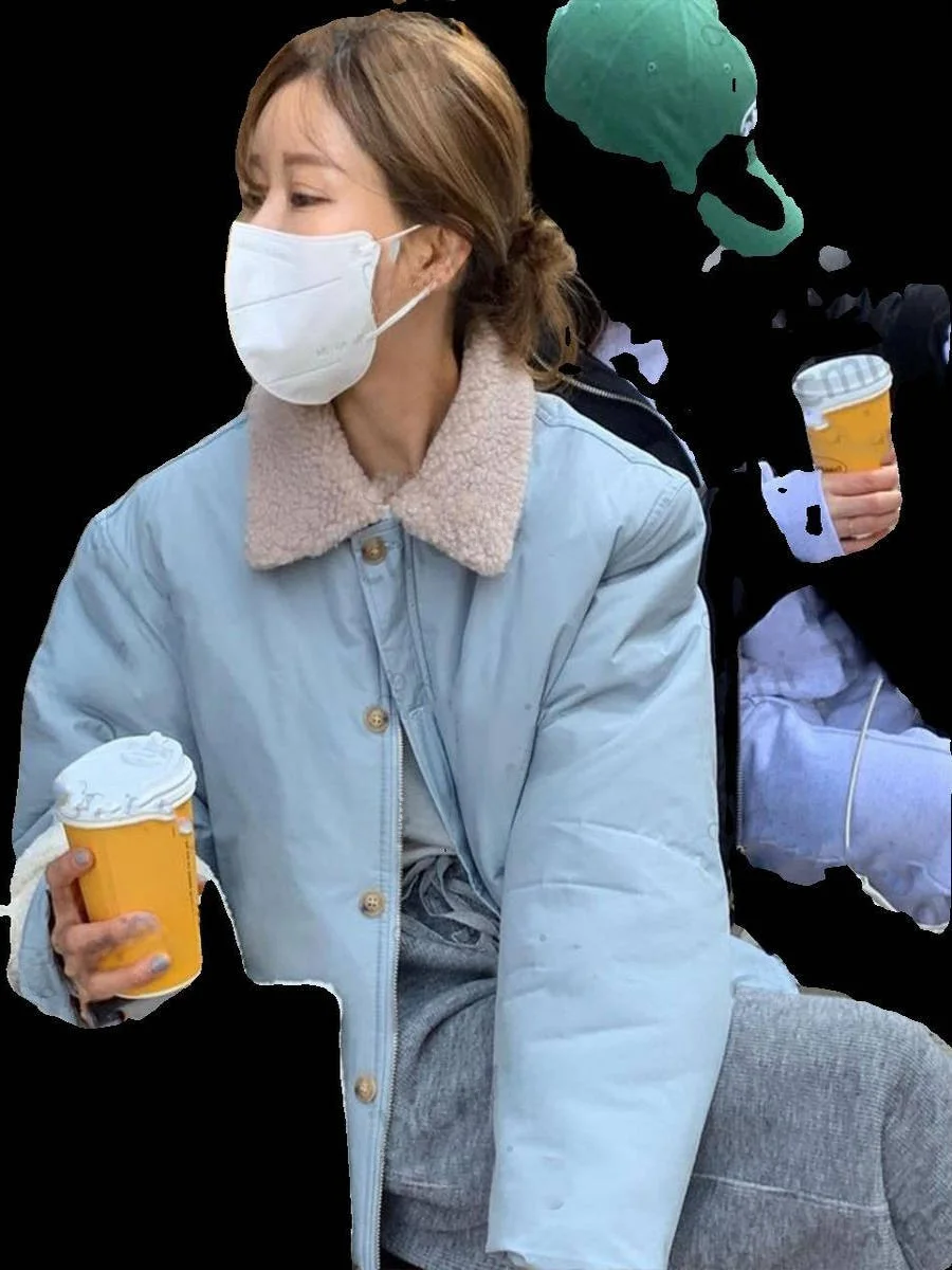 Thickened Loose Cotton Jacket Women's Style Vintage Blue Patchwork Turn-down Collar Gentle Autumn Winter New Model Commute