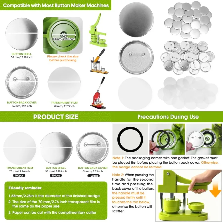 

300 Pcs 58mm/2.28 inch Button Maker Supplies 58mm Button Supplies Parts Approx. 2.25 inch Round Badge Blank Button Pins Include