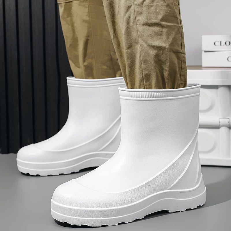 أحذية المطر لصيد الأسماك، غير قابلة للانزلاق، مقاومة للماء، أحذية المطر القصيرة، أحذية المطر الصيدية الخارجية المقاومة للاهتراء، مطبخ متكامل لنظافة الطعام