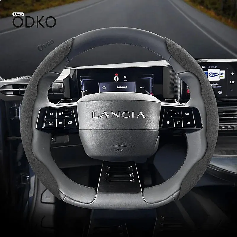 Suitable for Lancia Anti-Slip Buckle Segmented Suede Steering Wheel Cover, Anti-Slip and Durable, for Models Like Ypsilon, Delta