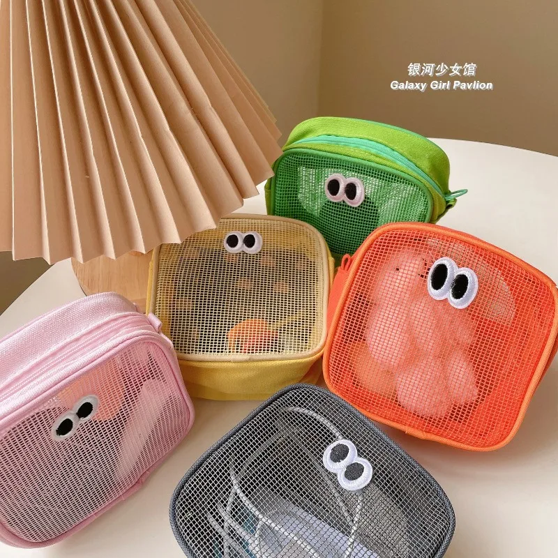 

Funny Eyes Mesh Makeup Bag Portable Travel Bag Organizer Waterproof Wash Bag Storage Headphone Charging Cable Organizer