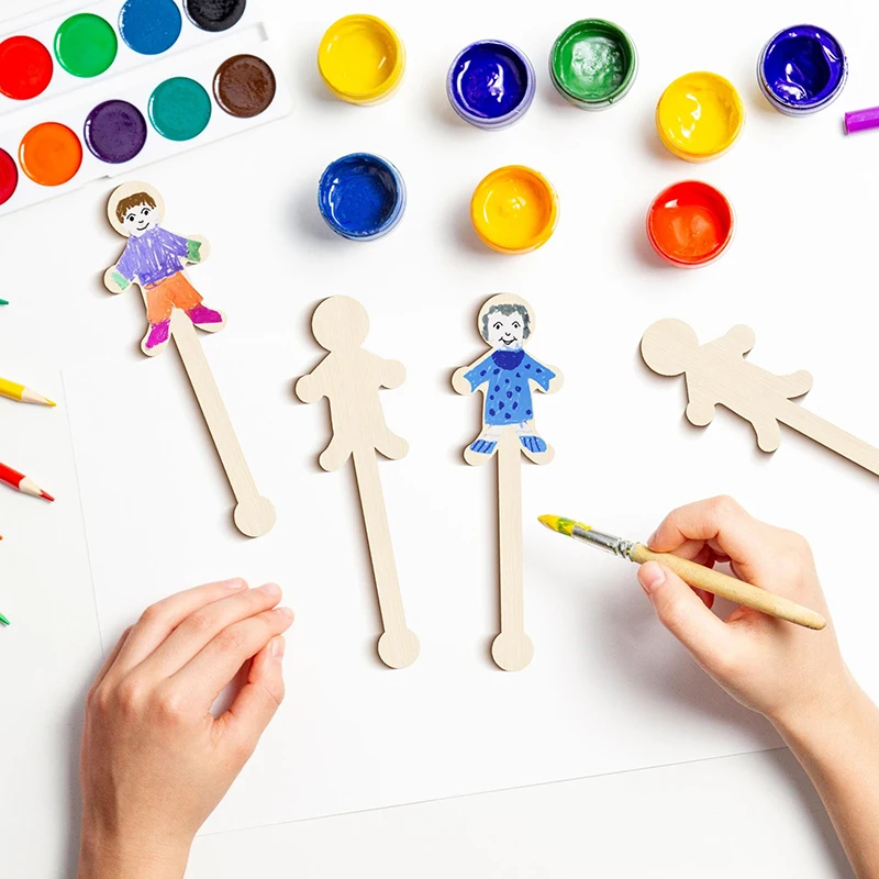 30pcs Character Craft Sticks 5.3 Inch Extra Large Character Shaped Craft Sticks Natural Wood Craft Sticks For DIY Projects