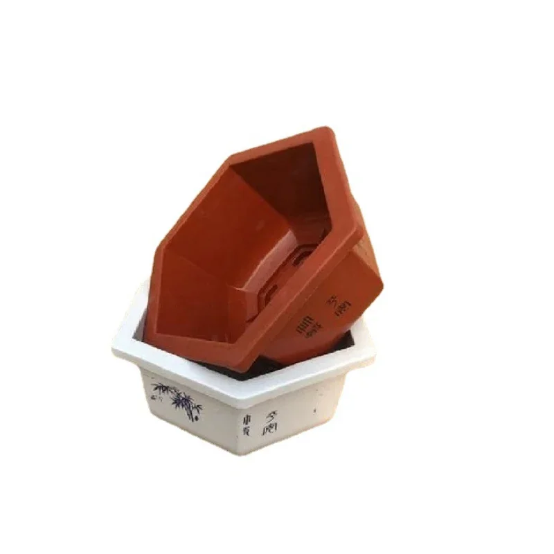 1pC Hexagonal Plastic Porcelain-like Flowerpot With Tray Is Not Easy To Deform Bonsai Special Green Plant Classical Indoor