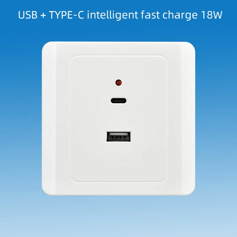 Universal usb wall socket,bedroom usb and Type-C smart fast charging wall socket with led light2.1A mobile phone charging socket