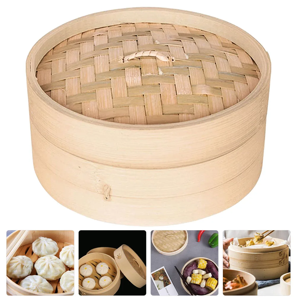 

Bamboo Steamer 22cm Cage Lid Kitchen Accessory Vegetable Basket Dumpling Rice Steamed Fish Practical High Temperature
