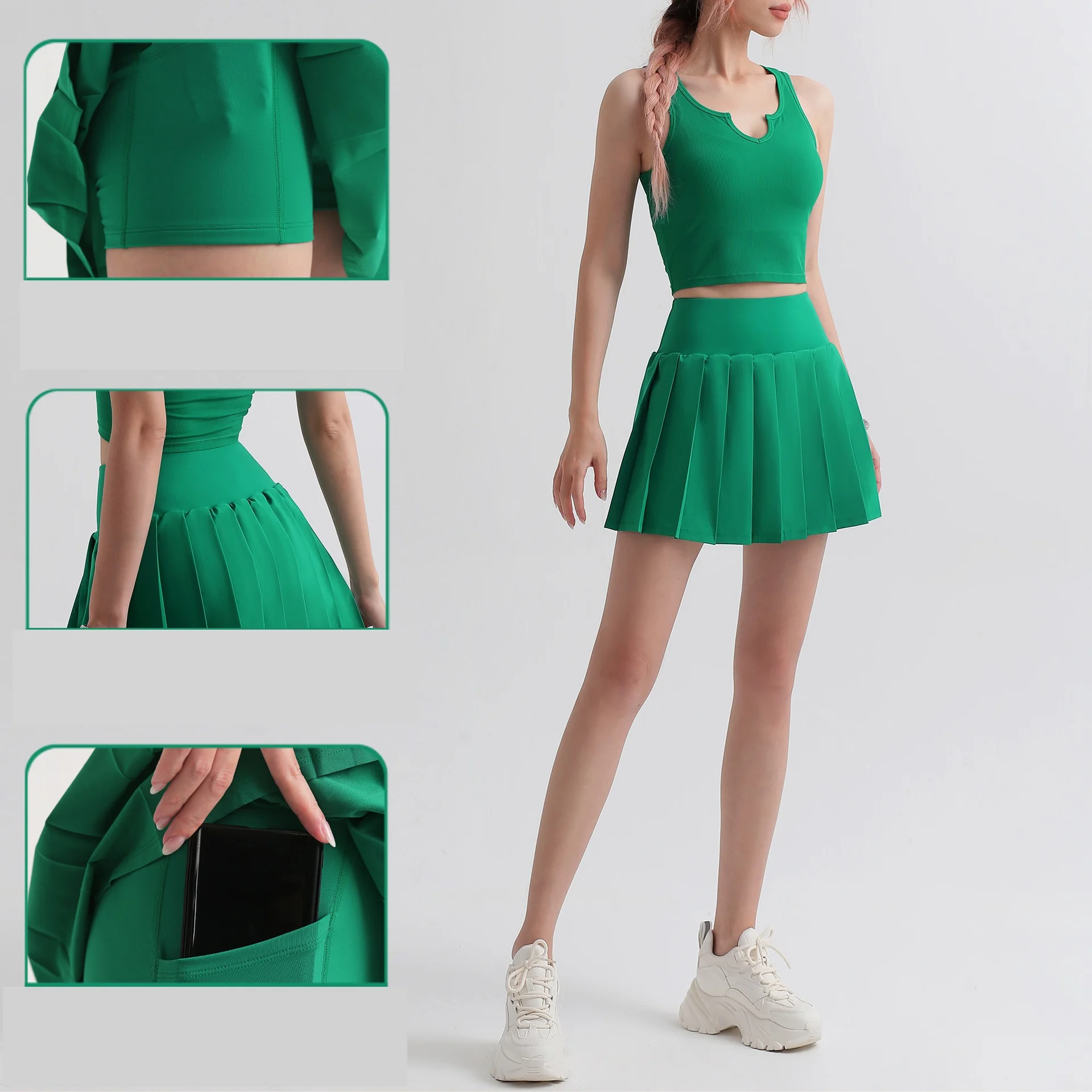 

Sexy And Charming Tennis Skirt Gym Running Solid Color Sports Skirt Lycra Pleated Yoga Skirt One-piece Anti-glare Women's Skirt