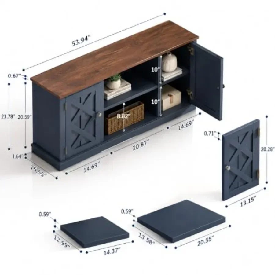54 Inch TV Stand Entertainment Center with 2 Front Doors and 6 Shelves for TVs up to 60