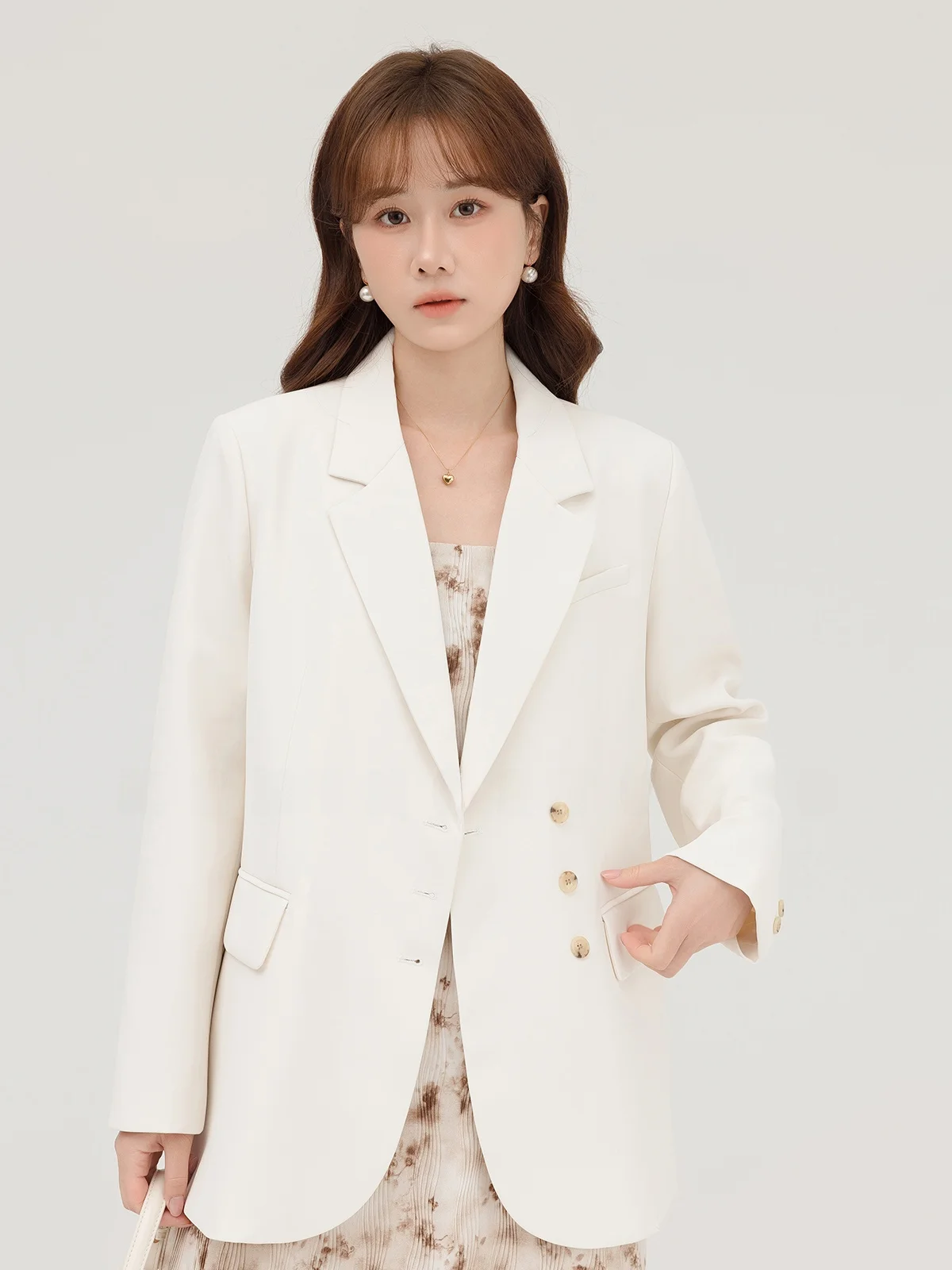 

Elegant Loose Casual Small Size Suit Jacket Korean Design Fashionable Early Spring Long Sleeve Button up Pure Color