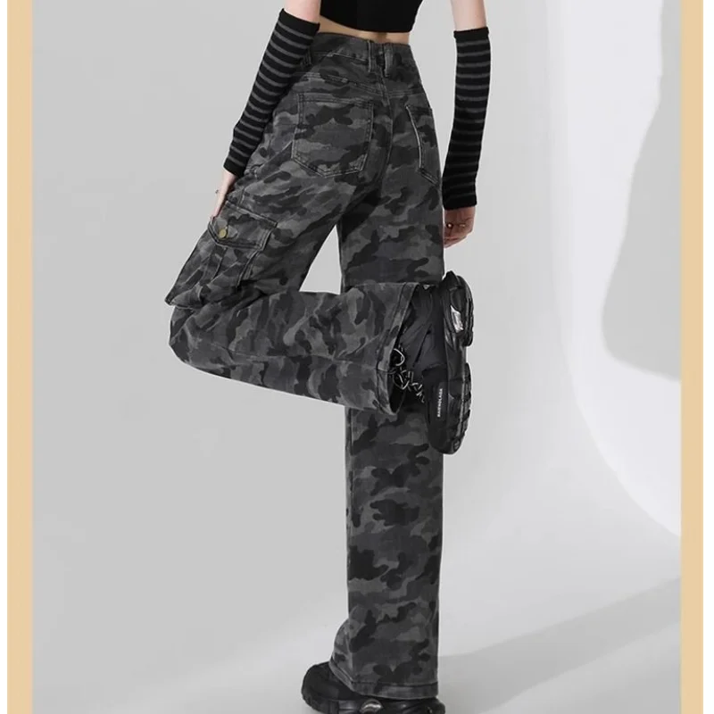 الأمريكية السراويل البضائع المموهة النساء بارد ربيع الخريف عالية الخصر السراويل سيدة خمر جيوب الجينز 2025 ملابس جديدة #6