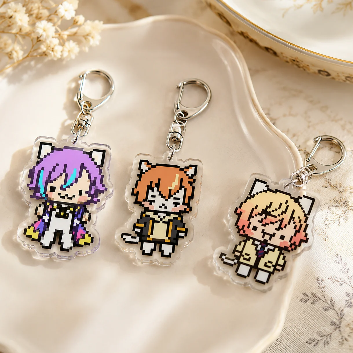 Cute Pixcel Cat Keychains for Accessories Bag Charm Touya Emu Rui Akito Tsukasa VIRTUAL Key Chains Jewelry Keyrings Fans Gifts