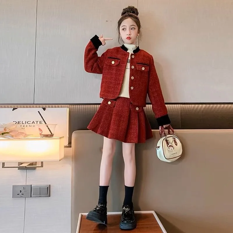 Pleated Skirt Set Clothes for Girls 10 to 12 Years Children Girl Winter Clothing Fashion Children's Setup Outfit Autumn Wear Old