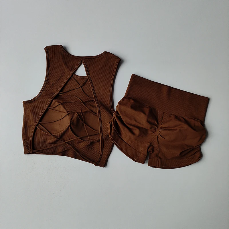 Sexy Fitness Suit Women with High-end and Integrated Cup Beautiful Back Lifting Buttocks Shorts Bras Fitness Suit Sports Vest image 6