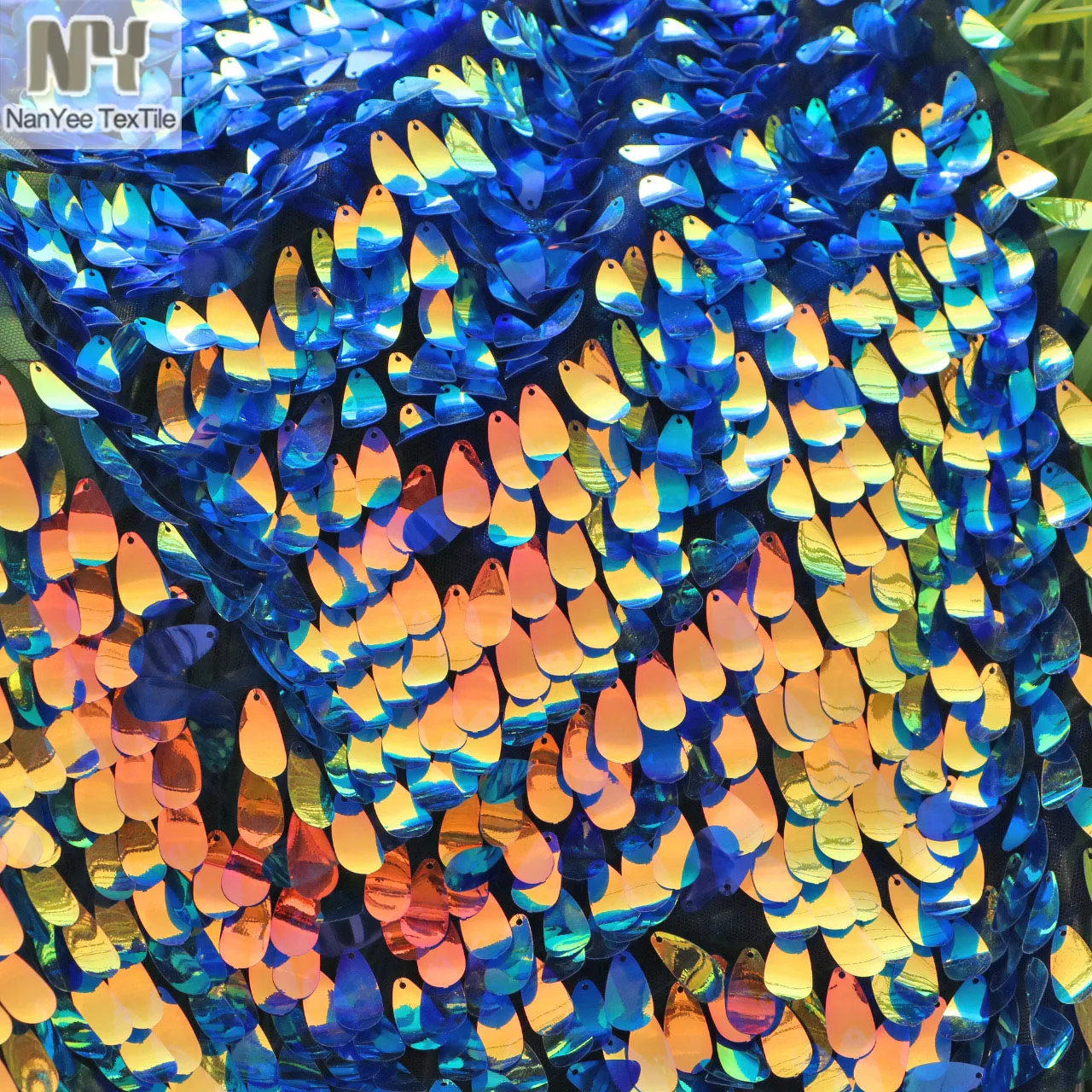 Iridescent Rainbow 25MM Pumpkin Seeds Shape Drop Hanging Sequins Fabrics Embroidered On Net Textile Fabrics Clothing Kimono