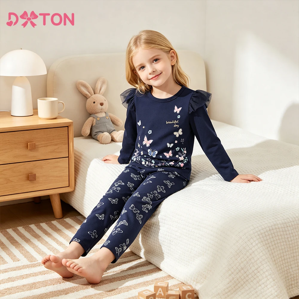 Dxton 2pcs Kinder anzug Herbst Winter Mädchen Baumwolle Kleidung Set Schmetterlinge gedruckt warme Kleinkind Casual Tops & Mädchen Hosen
