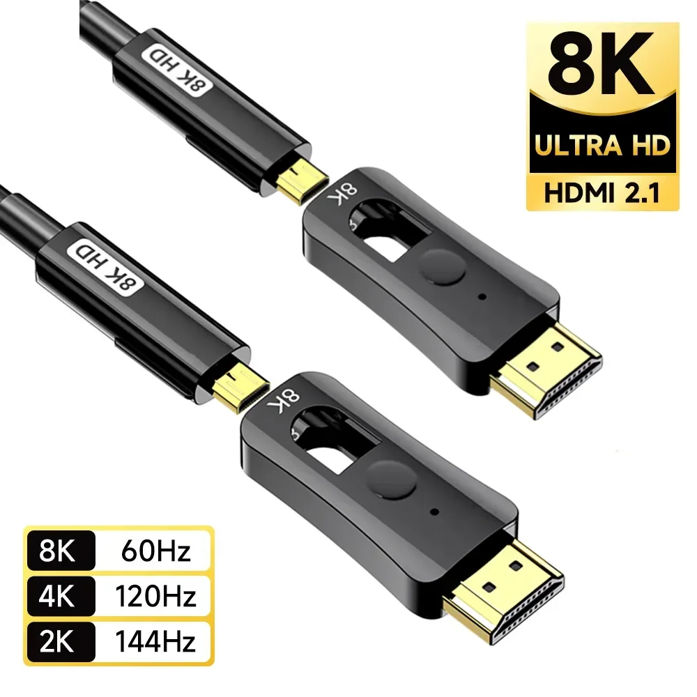 Gwintowany kabel światłowodowy HDMI 2.1 8K A do D pojedynczy klosz odłączany z podwójnym Micro HDMI do projektor HDTV dekodera
