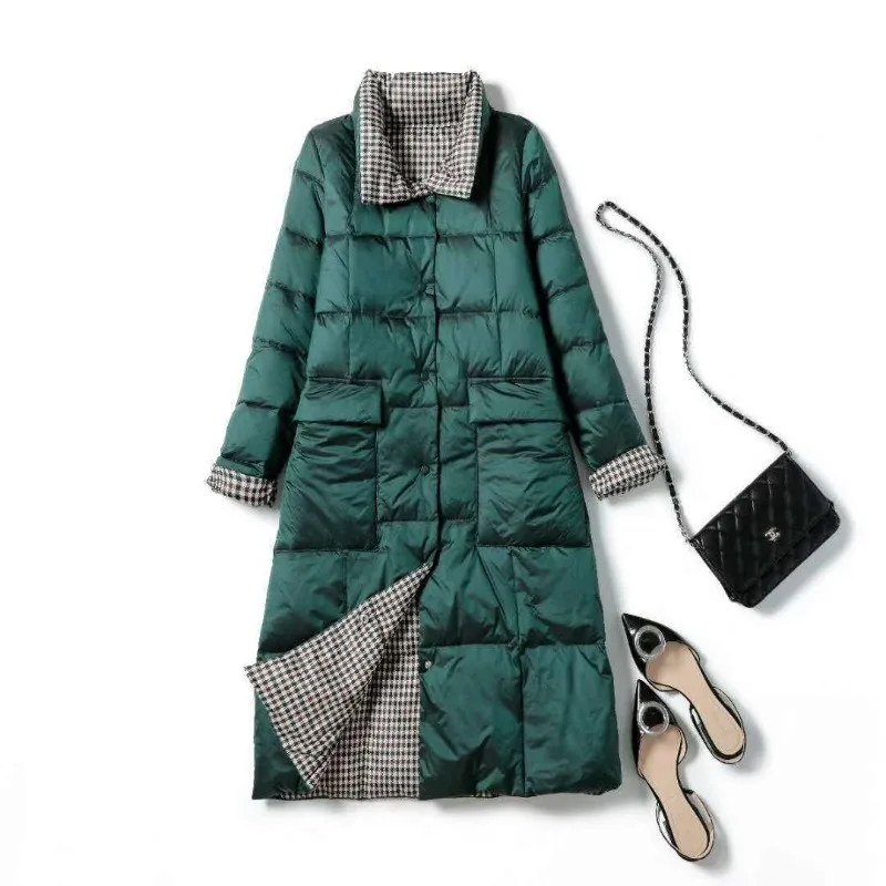 Women's Winter Top Coat Down Jacket White Duck Down Reversible Medium Length Large Warm Thicken Retro Simple New Niche Versatile