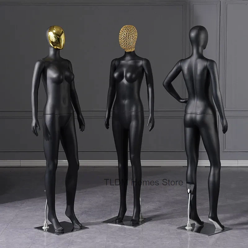 

Mannequin Props Female Full Body Human Dummy Black Gold Face Hollow Mannequin Women's Clothing Store Clothes Display Stand
