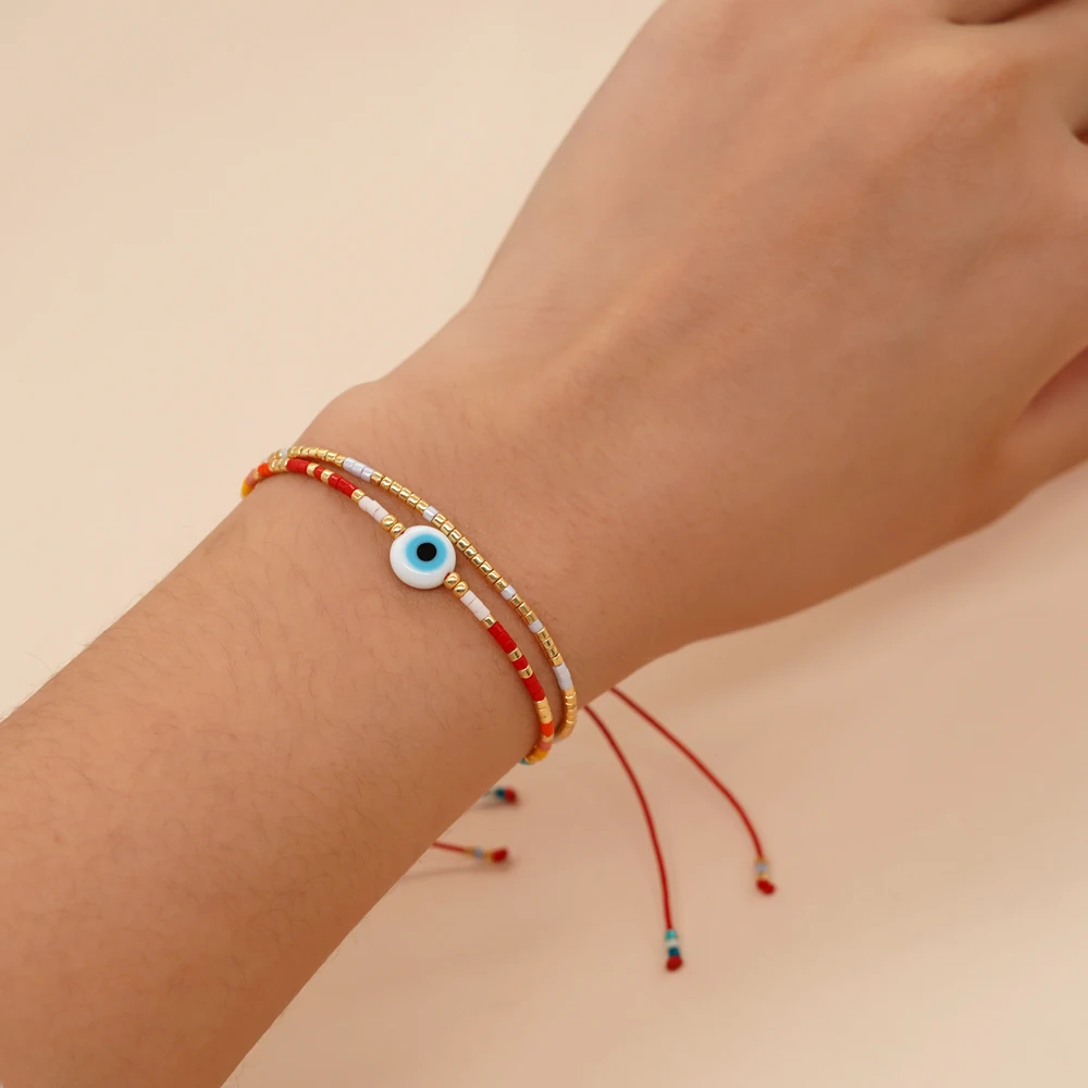 Go2Boho متعدد الطبقات سلاسل أساور ساحرة للنساء الرجال عين الشر مطرز الأحمر حبل محظوظ سوار Pulsera اليدوية مجوهرات هدية #4