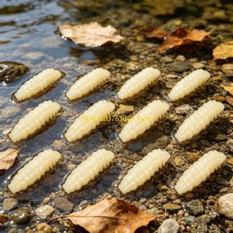 

R53E 12PCS TPE Bread Worm Fishing Lures with Glow Feature for Freshwater Saltwater Night Fishing Soft Baits