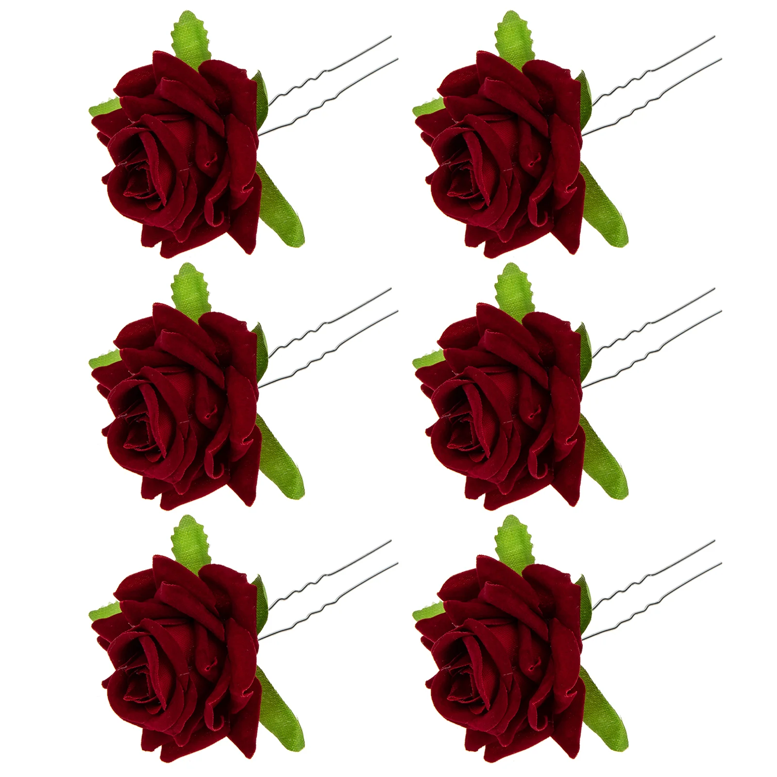 

6 Pcs Simulated Rose Hair Accessories Clip Flower Girl Shaped Fork Alloy Forks Chinese Bridesmaid U-shape Hairpins