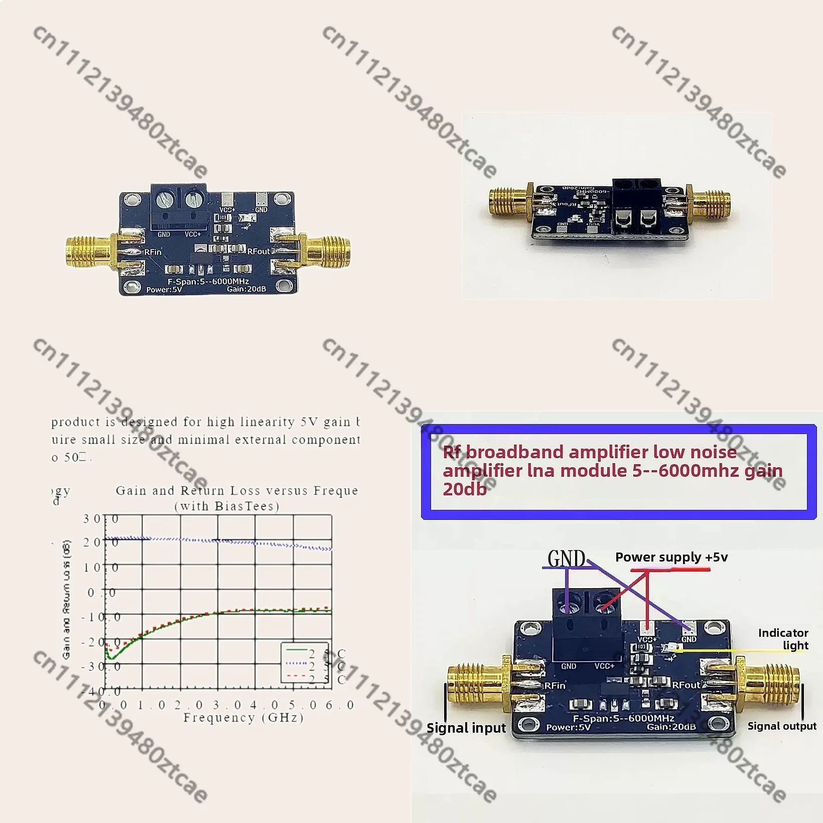 SBB5089 RF Power Amplifier Module 50M-6GHz Broadband 20dB Gain High Efficiency Low Noise