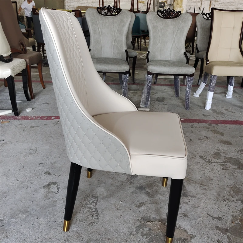

Light Plaid Modern Solid Wood Chair Soft Bag Backrest Dining Chair Home Box Restaurant Chair Leather PU