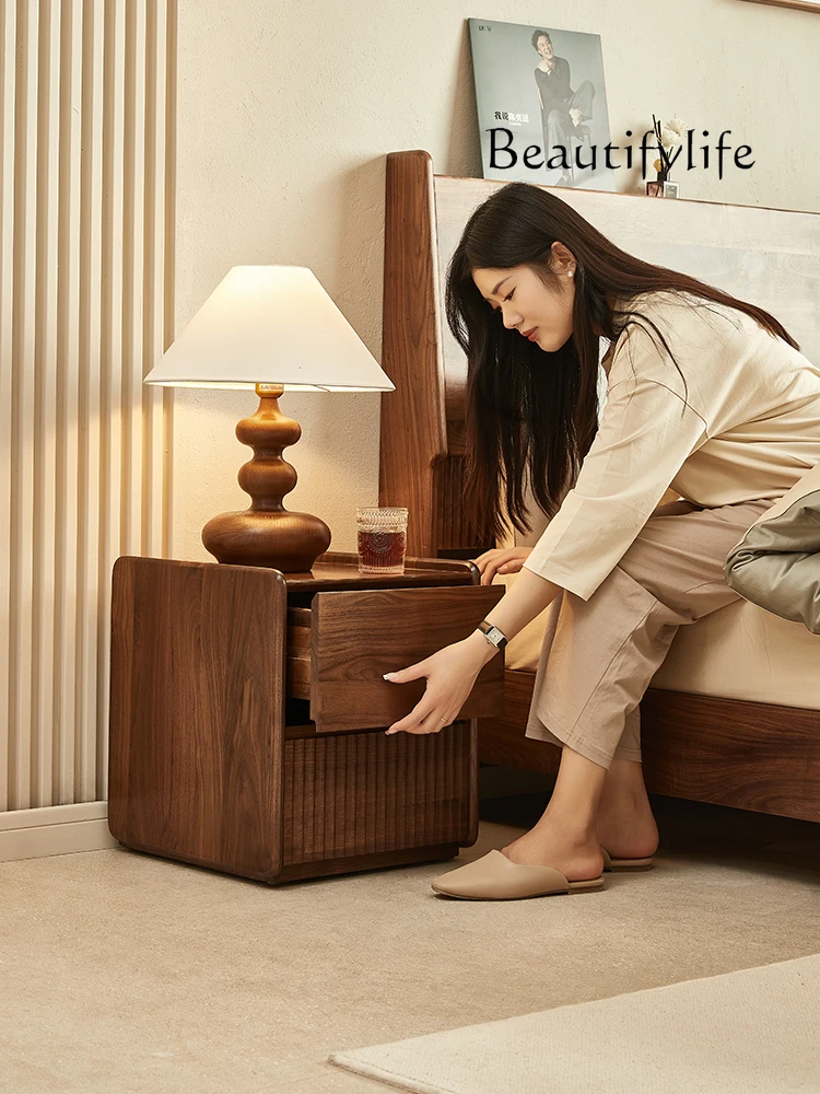 North American black walnut bedside table solid wood removable side cabinet small apartment living room storage