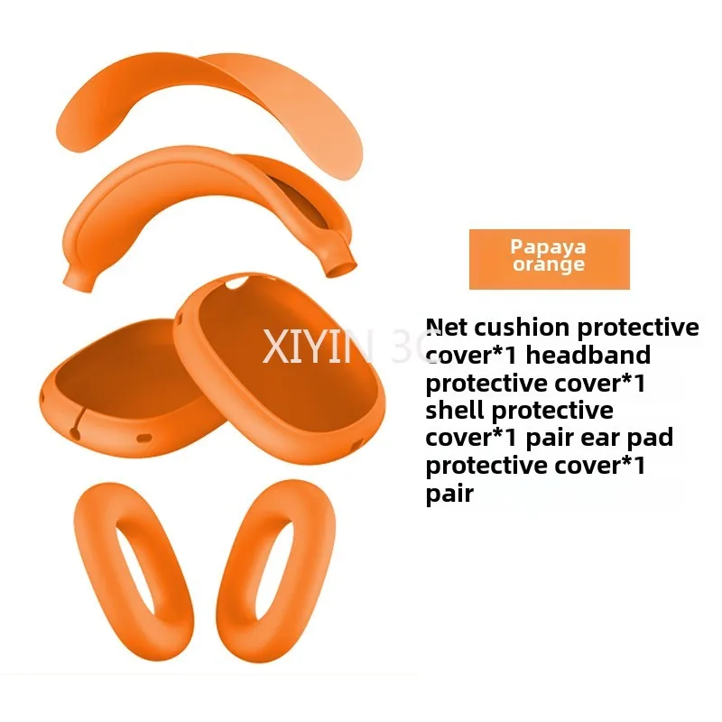 Four in one Silicone Protective Cover TPU Case Suitable for 2025 New AirPods Max/2 Orange Color headset anti fall and dust-proof