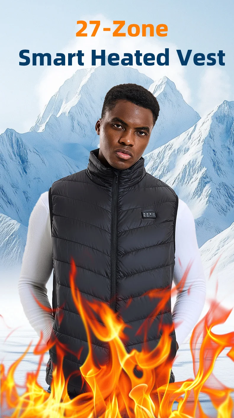 27-Zonen-Smart-Heizweste – Unisex-Winter-Wärmejacke, USB-betriebene Heizweste, für Outdoor- und Freizeitaktivitäten – Detail 2