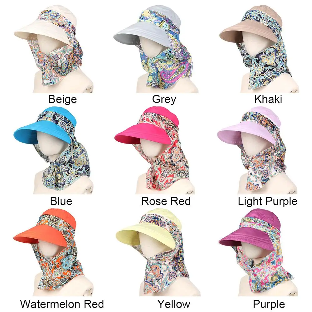 1Pcs Fashion Women Summer Outdoor Riding Anti-UV Sun Hat Beach Foldable Sunscreen Floral Print Caps Neck Face Wide Brim Hat