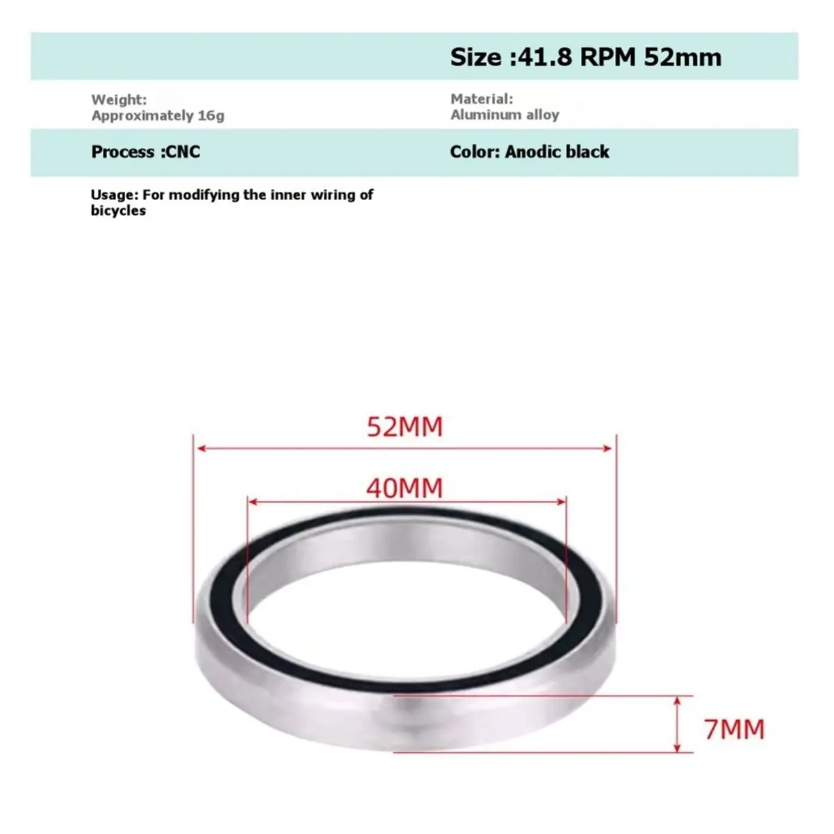 giftnew Internal Cable Routing Headset Adapter Aluminum Conversion Kit Mountain Road Bike Frame Bicycle Parts D(49mm to 52mm)